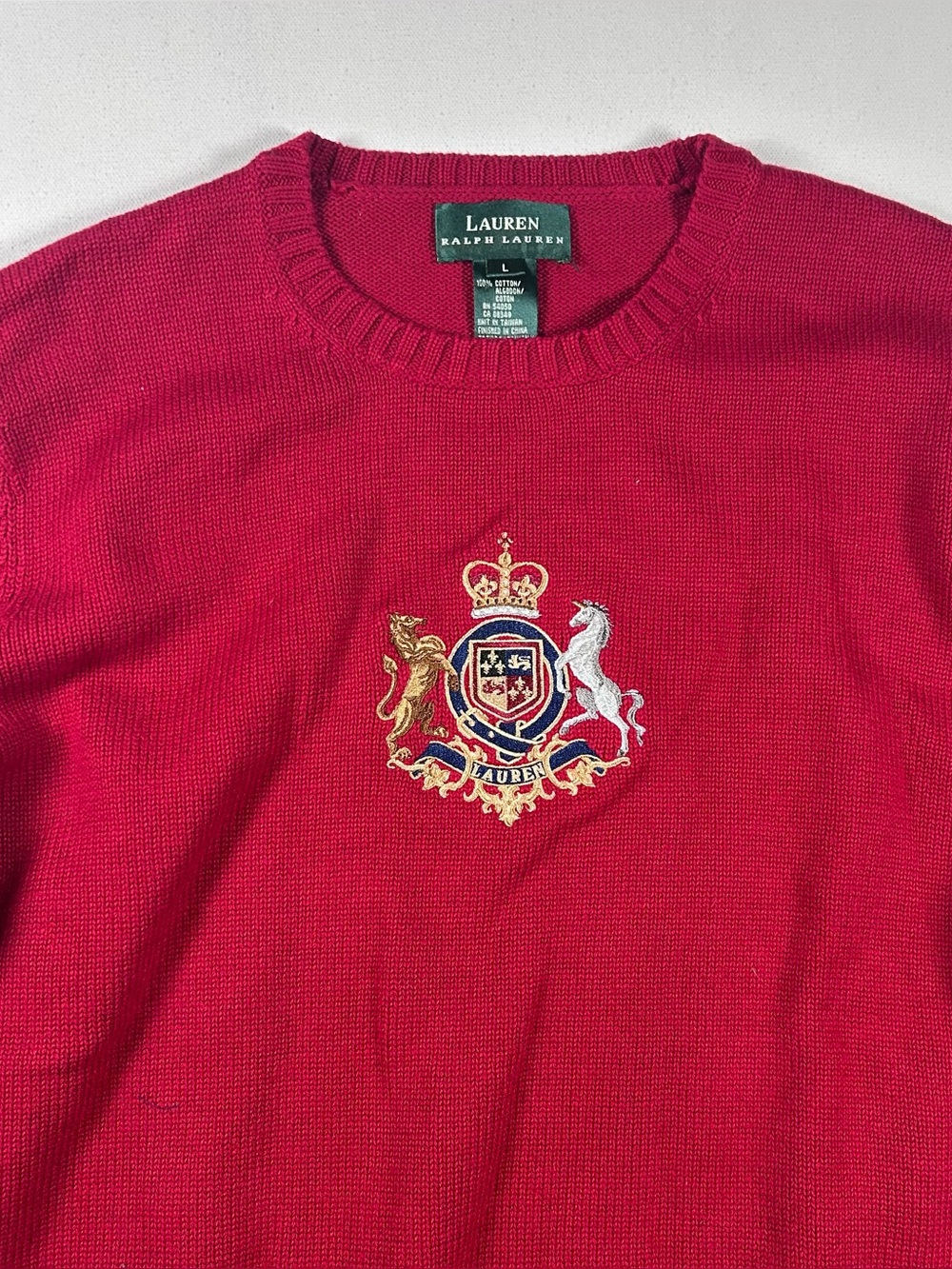 Lauren Ralph Lauren Womens L Sweater 100% Cotton Embroidered Crest Horse Unicorn